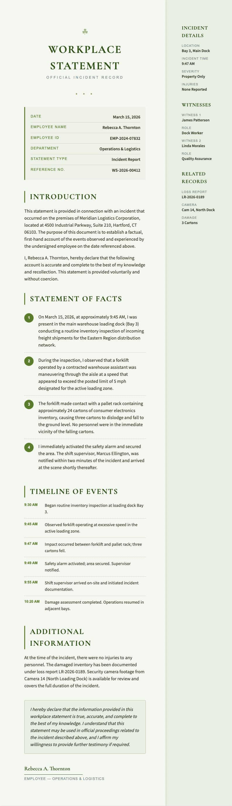 Botanical nature workplace statement